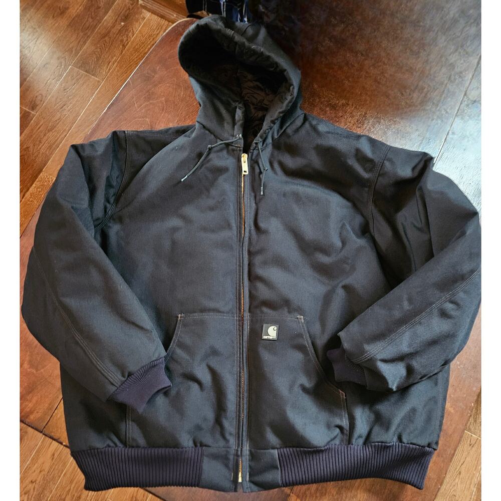 Black Carhartt J133 Duck Canvas Hooded Jacket Men's XL *see small flaws